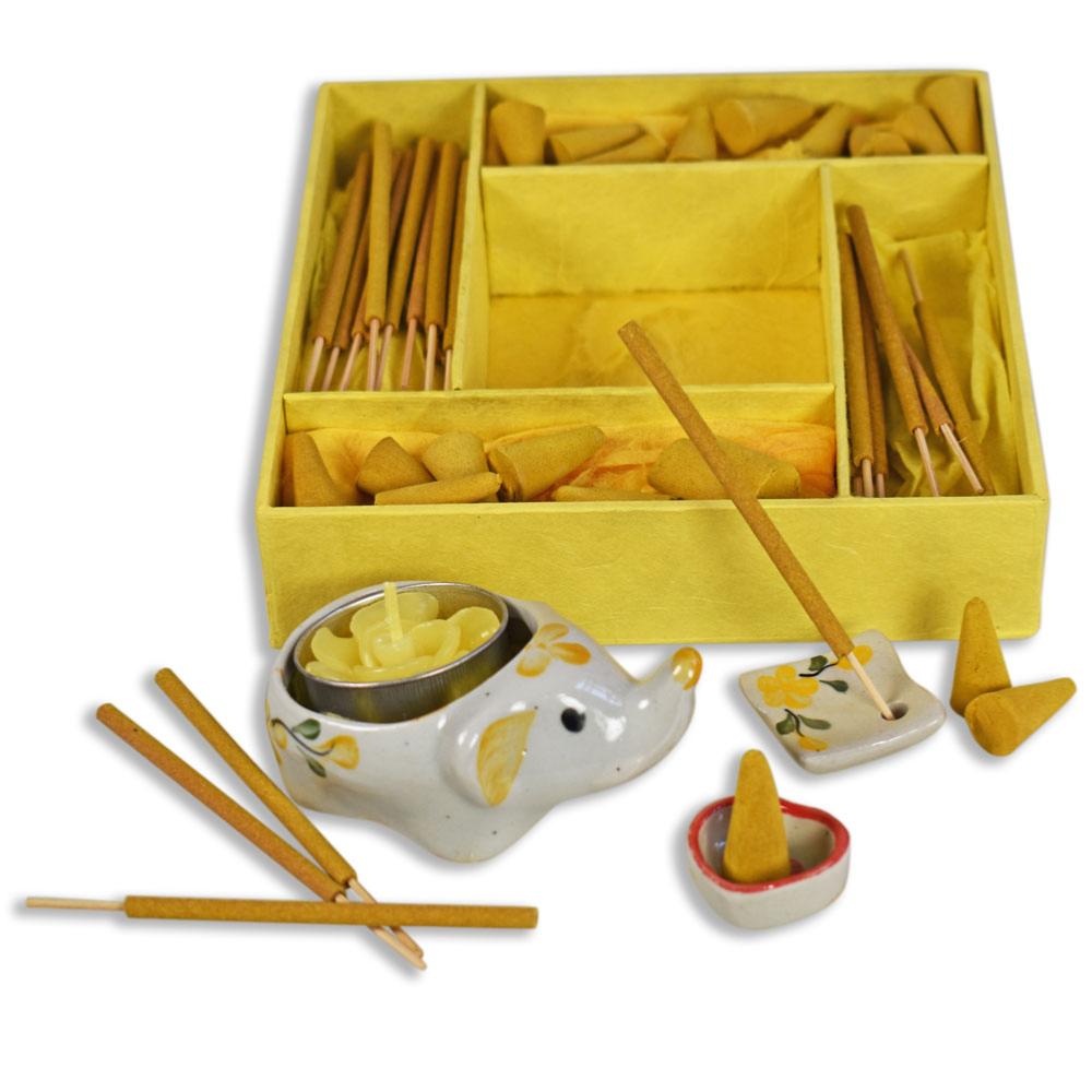 Jasmine incense and candle gift set with elephant shaped tlight, 15x15 cm