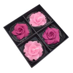 T-lite candles in gift box, 2 candles 2 flower ornaments pink