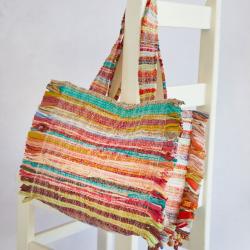 Rag chindi tote bag recycled sari multicoloured 30x28x15cm