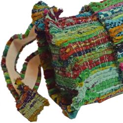 Rag chindi cross body bag recycled sari base colour green 24x18cm