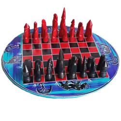 Kisii stone chess set, red/black, round board 30cm