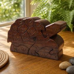 Puzzle Box Tortoise Shape Sheesham Wood 15 × 6 × 10cm