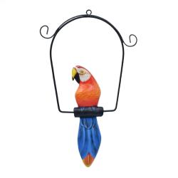 Hanging Ornament Parrot on Perch, Albesia Wood 19 x 30cm