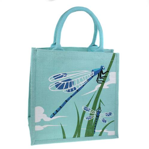 Jute shopping bag, square, dragonflies