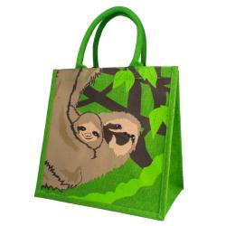 Jute shopping bag, sloth with baby