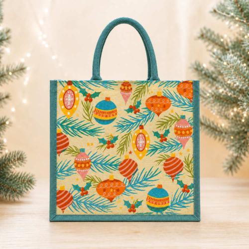 Jute Gift / Shopping Bag, Baubles 30x30cm