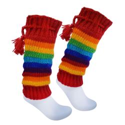 Rainbow knitted woollen leg warmers