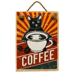 Plaque Albesia Wood Coffee Black Cat 10 x 13cm