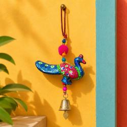 Peacock Hanging with Bell Recycled Plastic Blue & Red