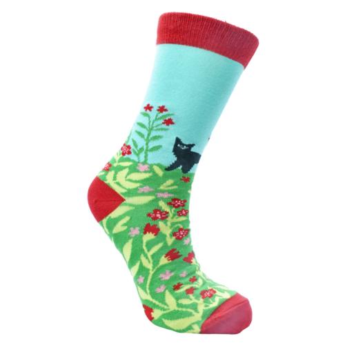 Bamboo Socks Black Cat in Meadow Shoe Size UK 3-7 Womens