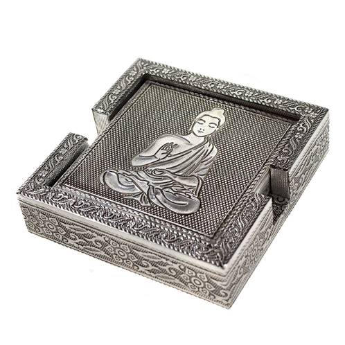 Aluminium set of 6 coasters, Buddha, 13x13x3.5cm