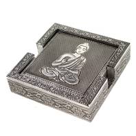 Aluminium set of 6 coasters, Buddha, 13x13x3.5cm