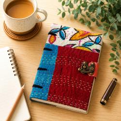 Notebook Metal Clasp Recycled Textile Light Colours 12x18cm