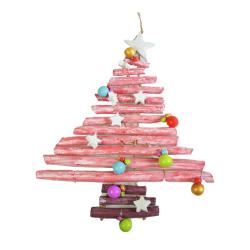 Hanging decoration, wooden Christmas tree with decorations, red