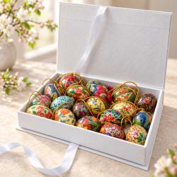 Box of 30 Hanging Egg Decorations Floral Assorted Papier Maché 7cm