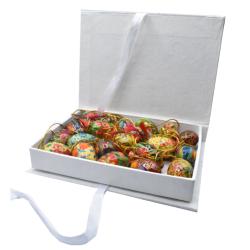Box of 30 Hanging Egg Decorations Floral Assorted Papier Maché 7cm