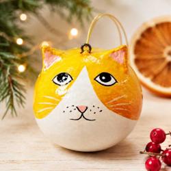 Cat Hanging Decoration Papier Mâché Orange 5cm
