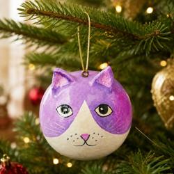 Cat Hanging Decoration Papier Mâché Purple 5cm