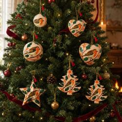 Set of 48 Papier Mâché Assorted Hangings Robin Design
