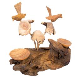 Handcrafted Wooden Birds on Toadstools Ornament