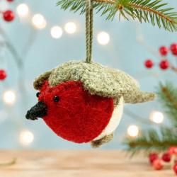 Hanging Decoration Handcrafted Felt Robin 10x10cm
