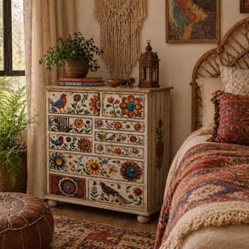 10 Drawer Chest Hand Painted Wood Storage Cabinet 74x32x90cm