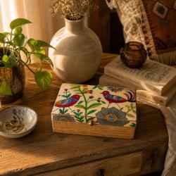 Trinket Box Hand Painted Wood Jewellery Storage 20x12x8cm