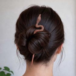 Hand-Carved Rosewood Snake Hair Pin