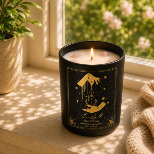 Candle with Gemstone Esoteric Love Spell, Rose and Peony 120g