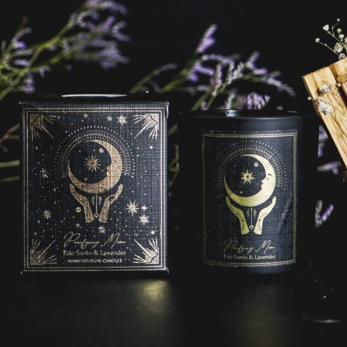 Candle with Gemstone Esoteric Purifying Moon, Palo Santo + Lavender 200g