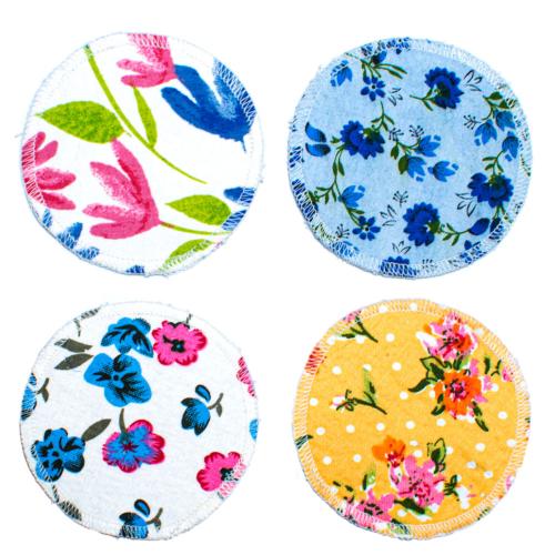 Set of 4 reusable makeup removers, floral designs