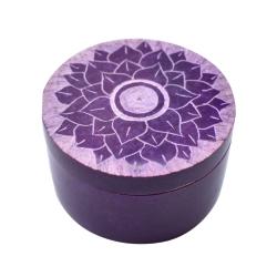 Pill / trinket box carved soapstone, chakra crown 5 x 3cm