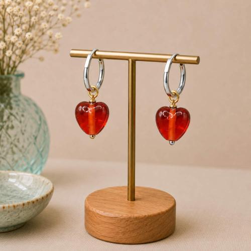Earrings Glass Heart Red