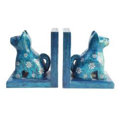 Bookends Soapstone Cats Turquoise