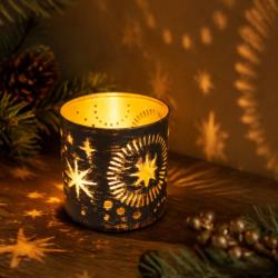 Tealight Holder Metal Black Starry Night 6 x 6cm