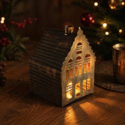 T-lite Candle Holder Metal Black House Shape 7 x 11cm