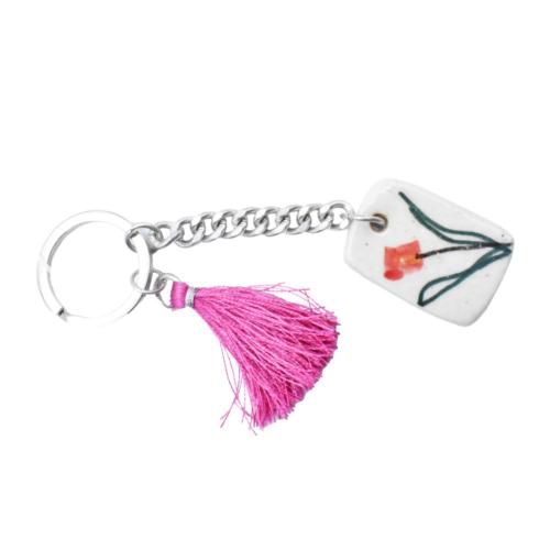 Ceramic Keyring with Red Flower