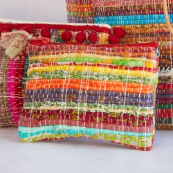 Rag chindi flat pouch purse recycled sari multicoloured 18x12cm