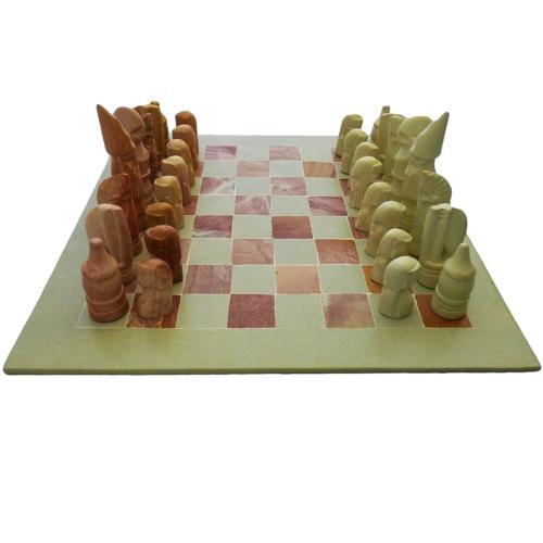 Kisii stone chess set, beige/pink, square board 30cm