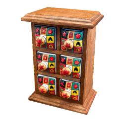 Mini Chest Mango Wood 6 Ceramic Drawers 10x16x24cm
