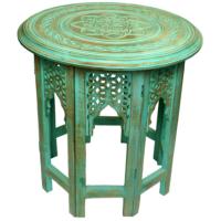 Coffee table mango wood round, green