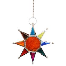 Lantern for t-lite candle, star shape, orange + multi 20cm