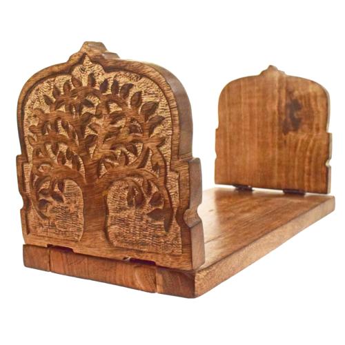 Folding bookends/book stand mango wood tree of life 53.5cm