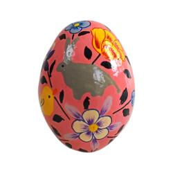 Egg ornament paper maché, bird rabbits flowers design pink 7 x 5cm