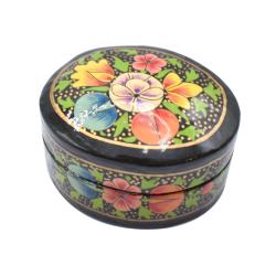 Oval Trinket Box, floral design, papier mâché, 6 x 5cm