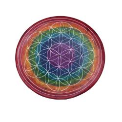 Incense Holder Round, Soapstone, Power of Life Rainbow 10cm diameter