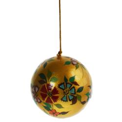 Hanging bauble, flowers on gold, papier maché