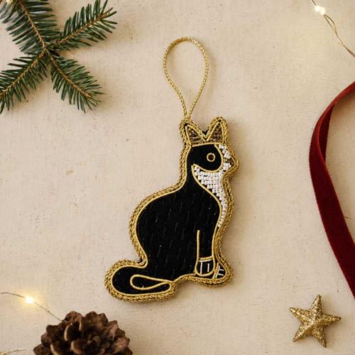 Hanging Christmas Decoration Black Cat Beaded 