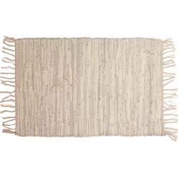 Rag rug recycled leather handmade beige 100x150cm