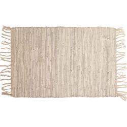 Rag rug recycled leather beige 100x150cm